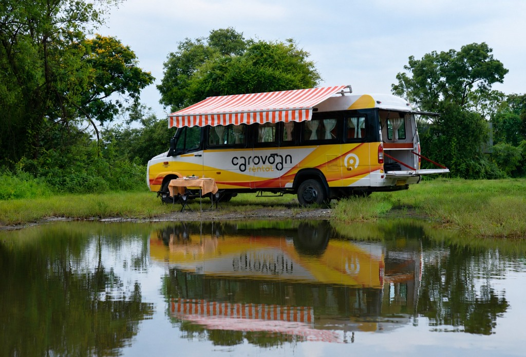 Caravan parked by the water